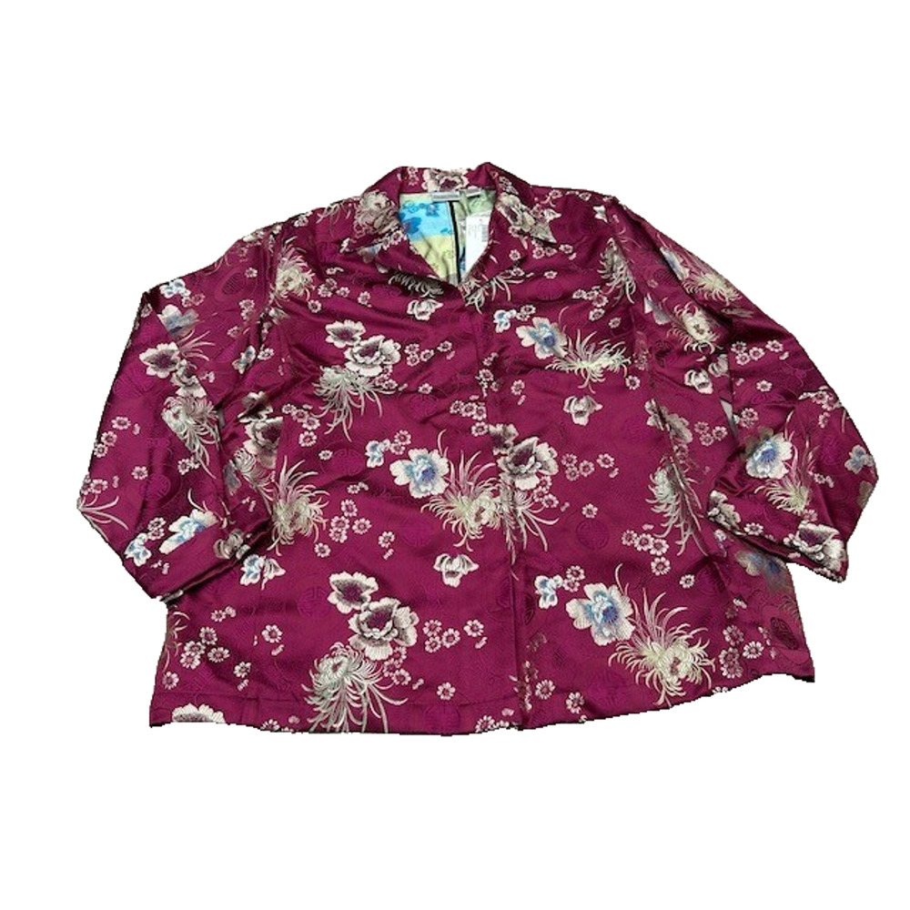 NWT Chico's Womens Jacket Blazer Motet Floral Print Button Up Burgundy Size 3/XL